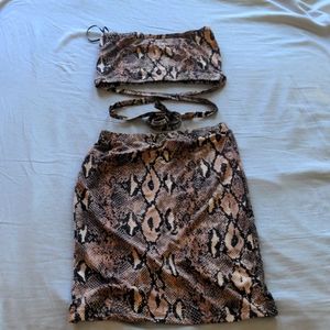 Shein stretchy snake print bandeau and skirt set